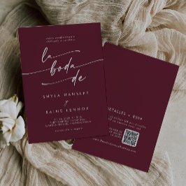 Boho Chic Burgundy Red QRコードスペインの結婚s 招待状