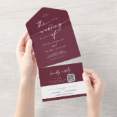Boho Chic Burgundy Red QRコードメール結婚イン オールインワン招待状 (貼ってはがせる)