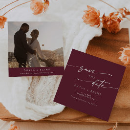 Boho Chic Burgundy Red Squareフォトバック セーブザデート