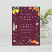 Boho Chic Citrus Rustic Burgundy Pink Wedding 招待状 (スタンド正面)