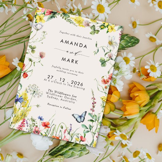 Boho Chic Colorful Wildflower Meadow Wedding 招待状