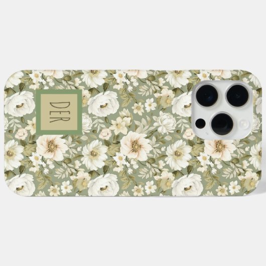 Boho Chic Cream and Sage Green Botanical Florals Case-Mate iPhoneケース (裏面 (横))