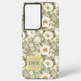 Boho Chic Cream and Sage Green Botanical Florals Samsung Galaxy S21 Ultraケース