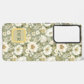 Boho Chic Cream and Sage Green Botanical Florals Samsung Galaxyケース (左側面)