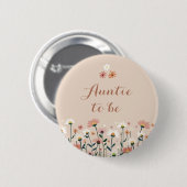 Boho Chic Daisy Floral Baby Shower Auntie To Be 缶バッジ (正面&裏面)