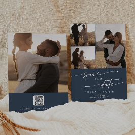 Boho Chic Dark Navy Blue写真数々のQRコード セーブザデート