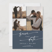 Boho Chic Dark Navy Blue写真数々のQRコード セーブザデート (正面)