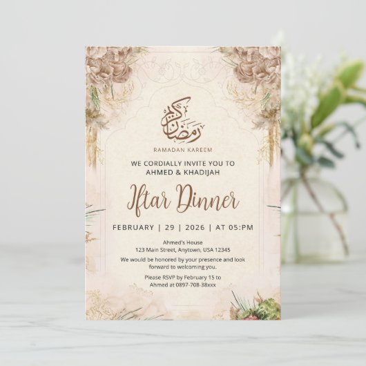 Boho Chic Dried Flower Ramadan Iftar Invitation 招待状 (スタンド正面)