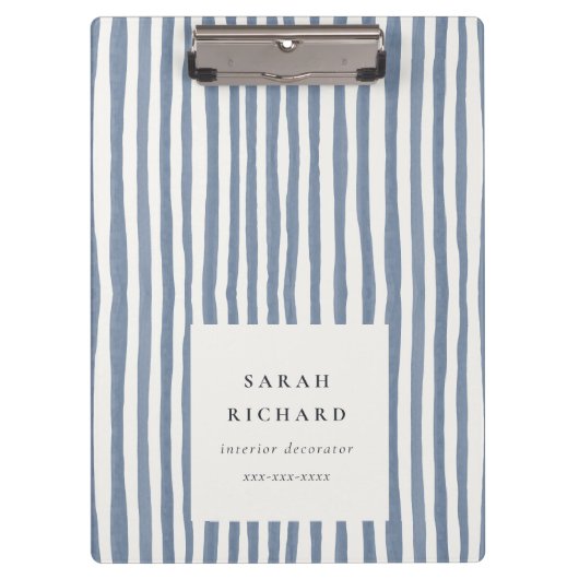 Boho Chic Dusky Blue Watercolor Hand Drawn Strips クリップボード (正面)