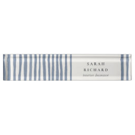 Boho Chic Dusky Blue Watercolor Hand Drawn Strips デスクネームプレート