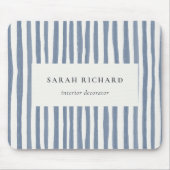 Boho Chic Dusky Blue Watercolor Hand Drawn Strips マウスパッド (正面)