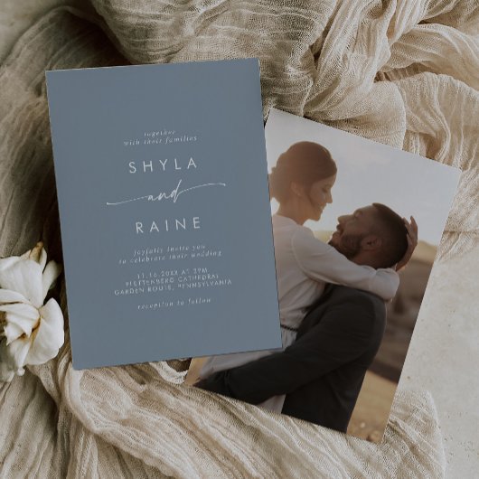 Boho Chic Dusty Blue写真カジュアルズ結婚ズ 招待状