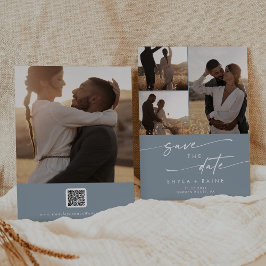 Boho Chic Dusty Blue写真数々のQRコード セーブザデート