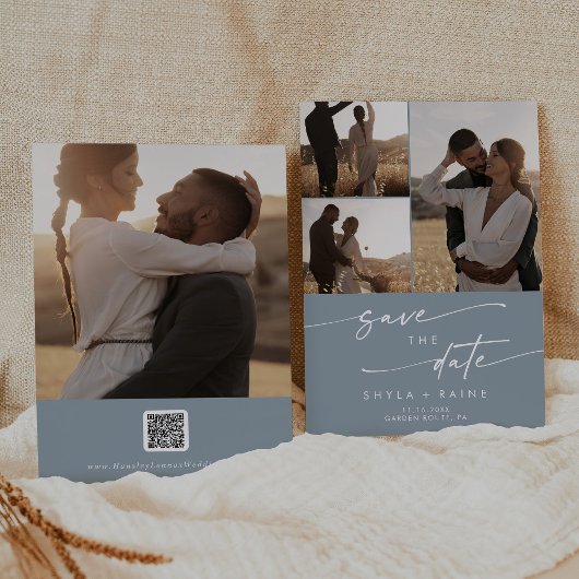 Boho Chic Dusty Blue写真数々のQRコード セーブザデート