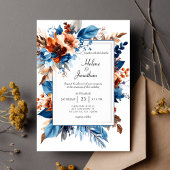 Boho Chic Dusty Blue Terracotta Elegant Wedding 招待状