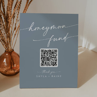 Boho Chic Dusty Blue Wedding Honeymoon Fund 台座サイン