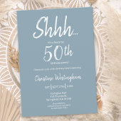 Boho Chic Dusty Blue White Surprise 50th Birthday 招待状