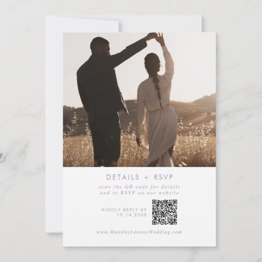Boho Chic Dusty Purple Photo QR Code 結婚's 招待状 (裏面)