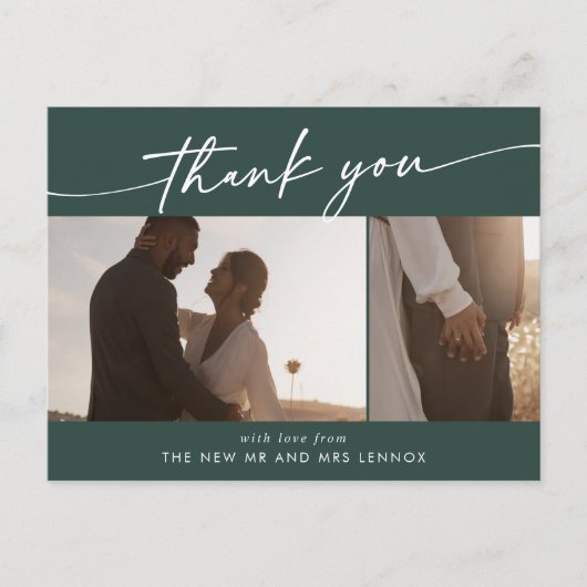 Boho Chic Emerald Greenの写真結婚ありがとう ポストカード (正面)
