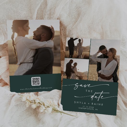 Boho Chic Emerald Green写真数々のQRコード セーブザデート