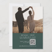 Boho Chic Emerald Green Photo QR Code 結婚's 招待状 (裏面)