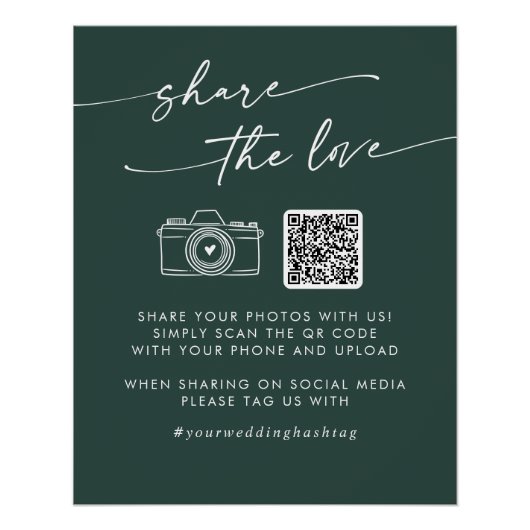 Boho Chic Emerald Green Share the Love QR Code ポスター (正面)