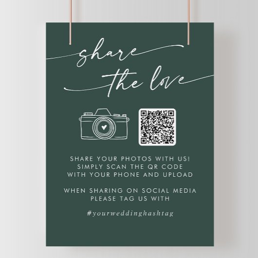 Boho Chic Emerald Green Share the Love QR Code ポスター
