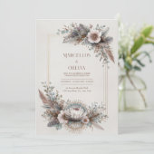 Boho Chic Feather Dusty Rose Gold Frame Wedding 招待状 (スタンド正面)