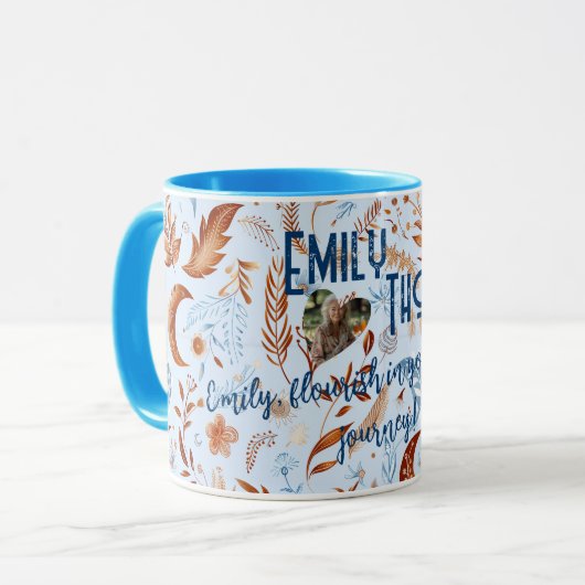 Boho chic floral moon with copper and blue leaves マグカップ (正面左)