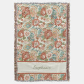 Boho Chic Floral Paisley Pattern Throw Blanket スローブランケット (正面縦)