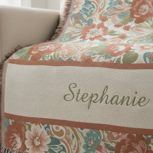 Boho Chic Floral Paisley Pattern Throw Blanket スローブランケット