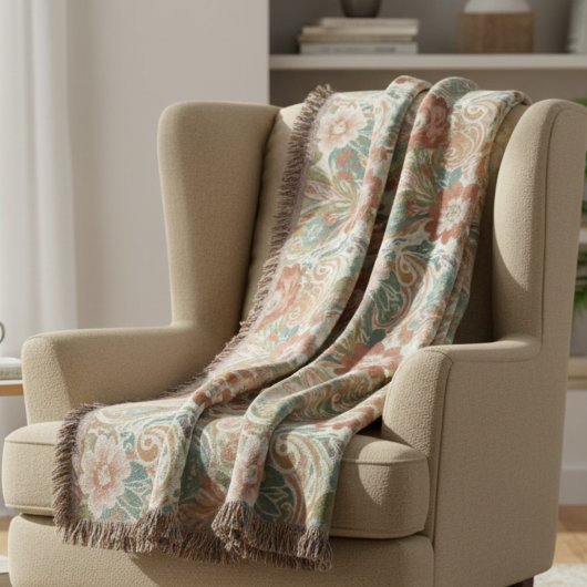 Boho Chic Floral Paisley Pattern Throw Blanket スローブランケット