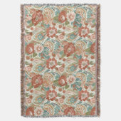 Boho Chic Floral Paisley Pattern Throw Blanket スローブランケット (正面縦)