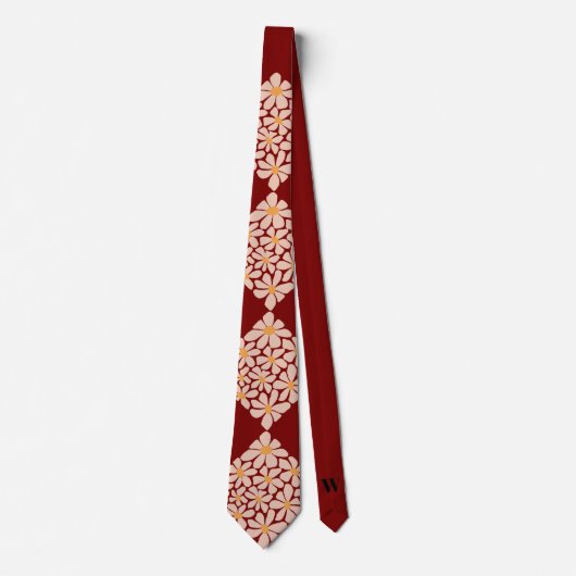 Boho Chic Florals Maroon Personalize Initial ネクタイ (正面)