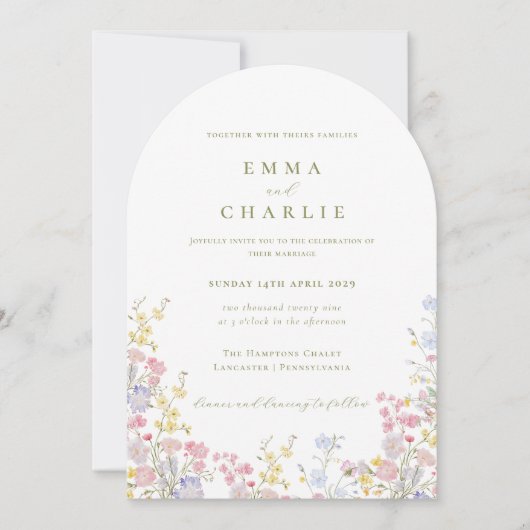Boho Chic Garden Wildflowers Spring Summer Wedding 招待状 (正面)