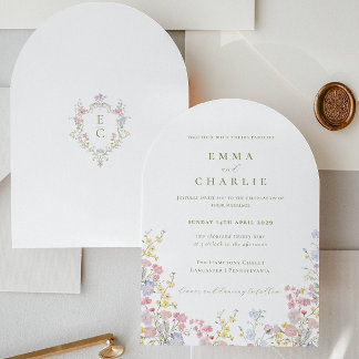 Boho Chic Garden Wildflowers Spring Summer Wedding 招待状