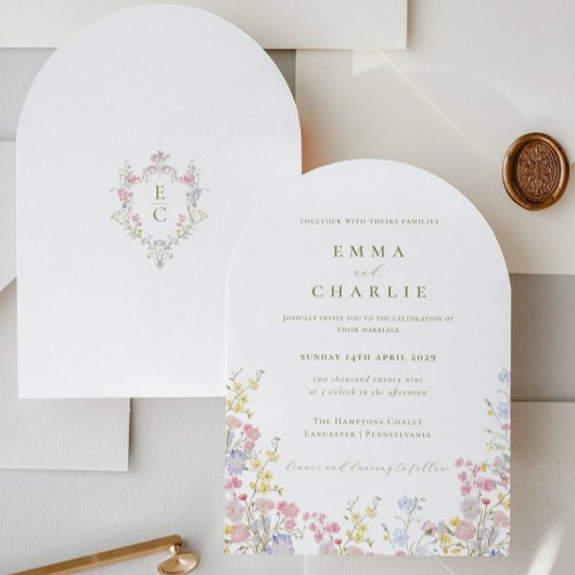 Boho Chic Garden Wildflowers Spring Summer Wedding 招待状