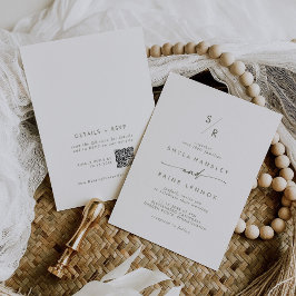 Boho Chic Green and White Monogram QRコード結婚s 招待状