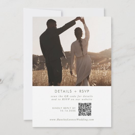 Boho Chic Green and White Photo QR Code 結婚's 招待状 (裏面)