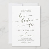 Boho Chic Green and White QRコードスペインの結婚s 招待状 (正面)