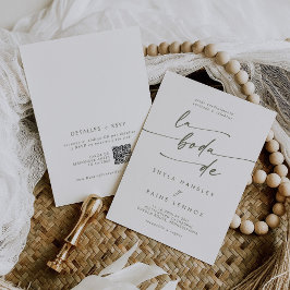 Boho Chic Green and White QRコードスペインの結婚s 招待状