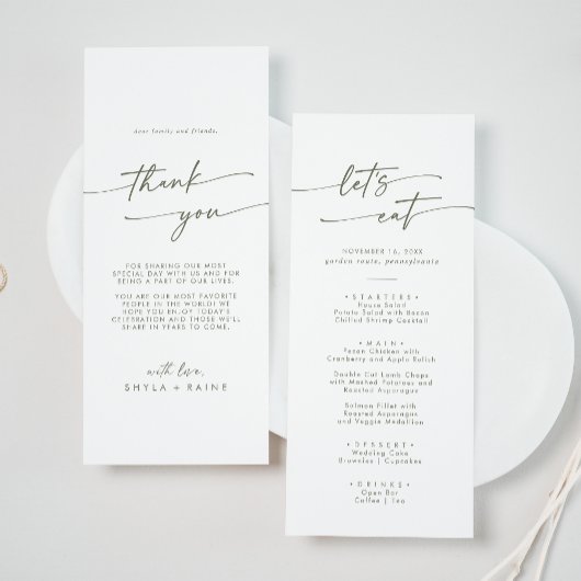 Boho Chic Green and White Thank And 結婚's メニュー
