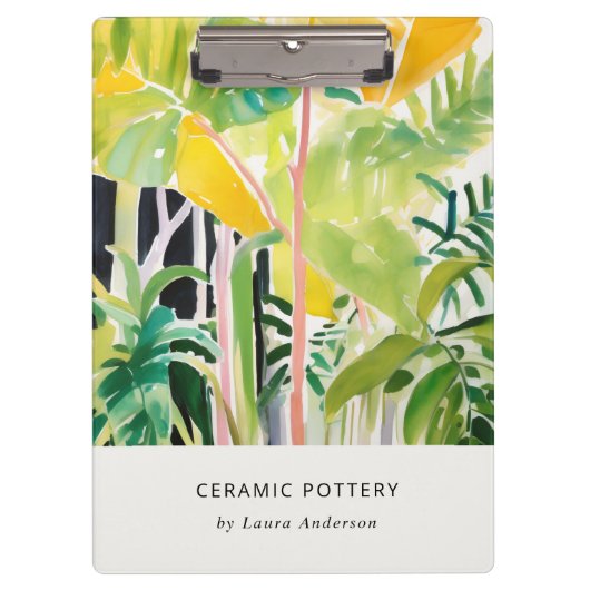 Boho Chic Green Tropical Leafy Foliage Botanical クリップボード (正面)