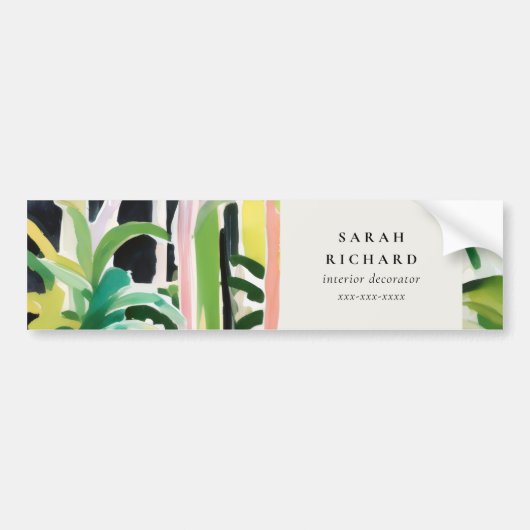 Boho Chic Green Tropical Leafy Foliage Botanical バンパーステッカー (正面)
