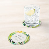 Boho Chic Green Tropical Leafy Foliage Botanical ラウンドペーパーコースター (インサイチュ)