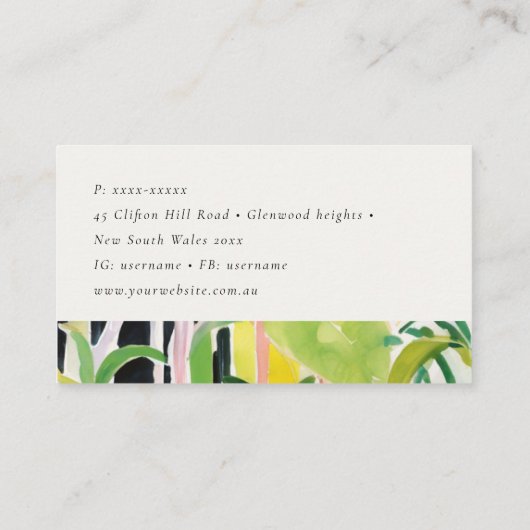 Boho Chic Green Tropical Leafy Foliage Botanical 名刺 (裏面)