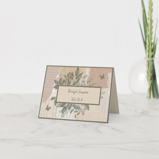 boho chic greeneryのゲスト結婚シーティングカード サンキューカード (正面)