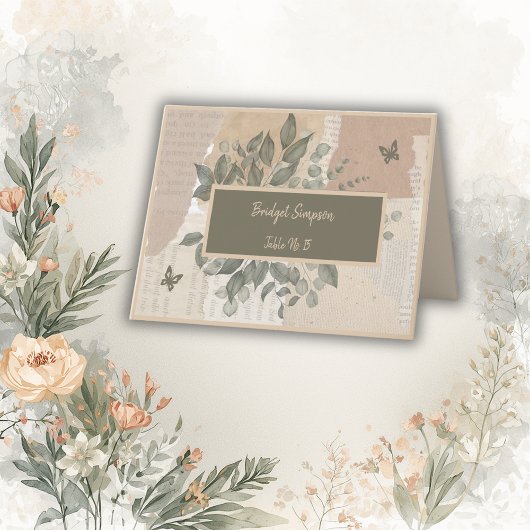 boho chic greeneryのゲスト結婚シーティングカード サンキューカード