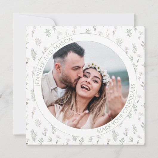 Boho Chic Greenery Save the Date Photo招待状 (裏面)