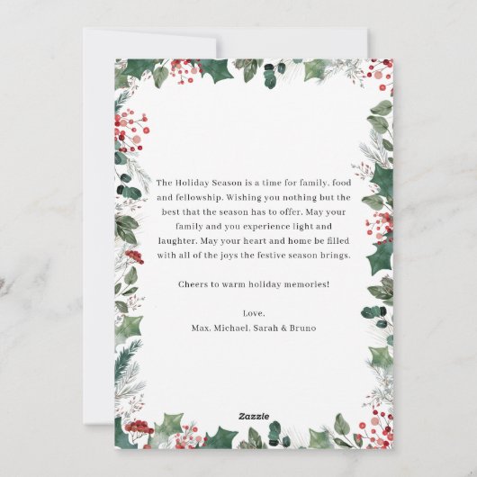 Boho Chic Happy Holidaysフォトカードとメッセージ シーズンカード (裏面)